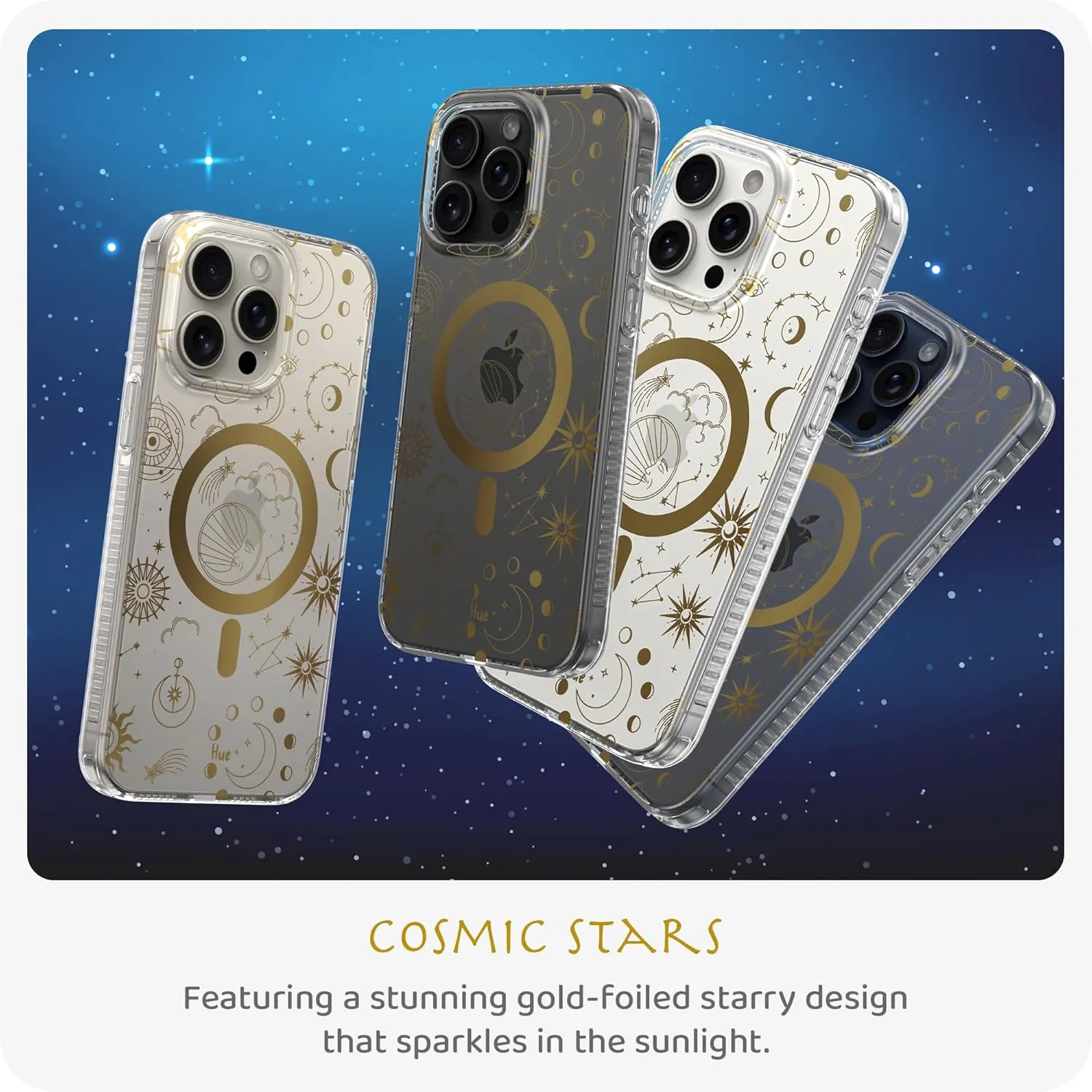 LONLI Hue - for iPhone 15 Pro Max Case [Compatible with Magsafe] - Cosmic Stars Phone Case - [360° Shock-Absorbent Bumper] - Cute, Unique and Aesthetic Phone Cover for Girls and Women