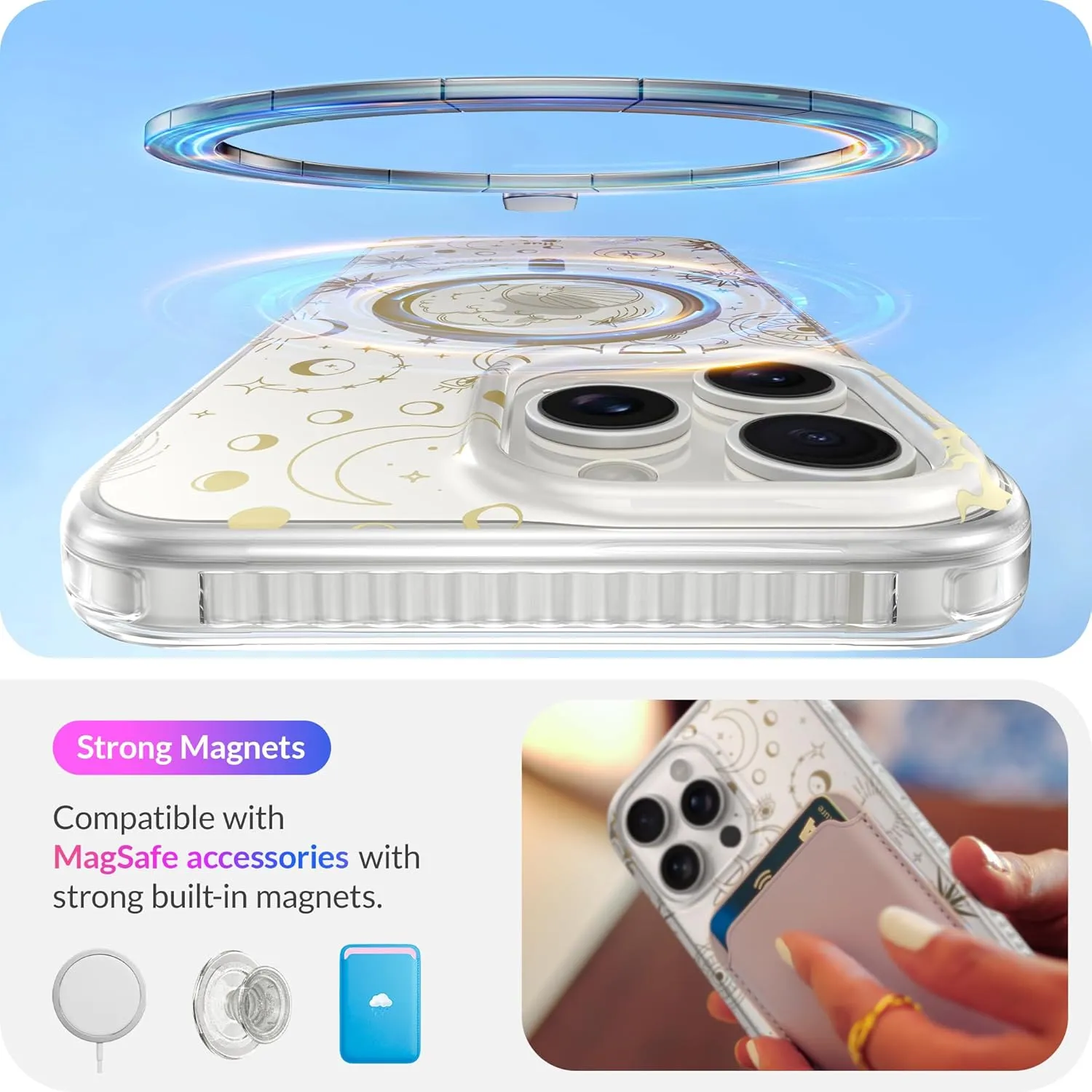 LONLI Hue - for iPhone 15 Pro Max Case [Compatible with Magsafe] - Cosmic Stars Phone Case - [360° Shock-Absorbent Bumper] - Cute, Unique and Aesthetic Phone Cover for Girls and Women