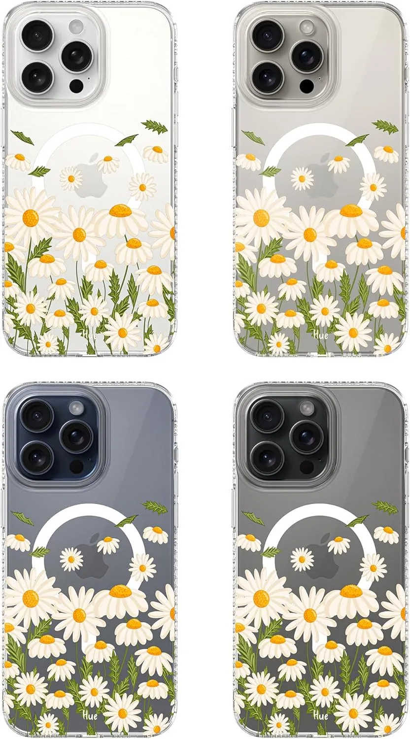 LONLI Hue - for iPhone 15 Pro Max Case [Compatible with Magsafe] - Daisy Garden Phone Case - [360° Shock-Absorbent Bumper] - Cute, Unique and Aesthetic Phone Cover for Girls and Women