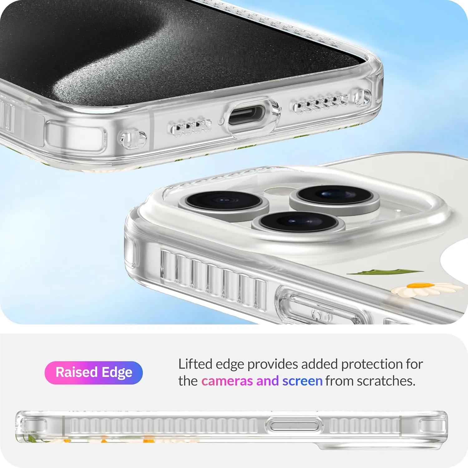 LONLI Hue - for iPhone 15 Pro Max Case [Compatible with Magsafe] - Daisy Garden Phone Case - [360° Shock-Absorbent Bumper] - Cute, Unique and Aesthetic Phone Cover for Girls and Women