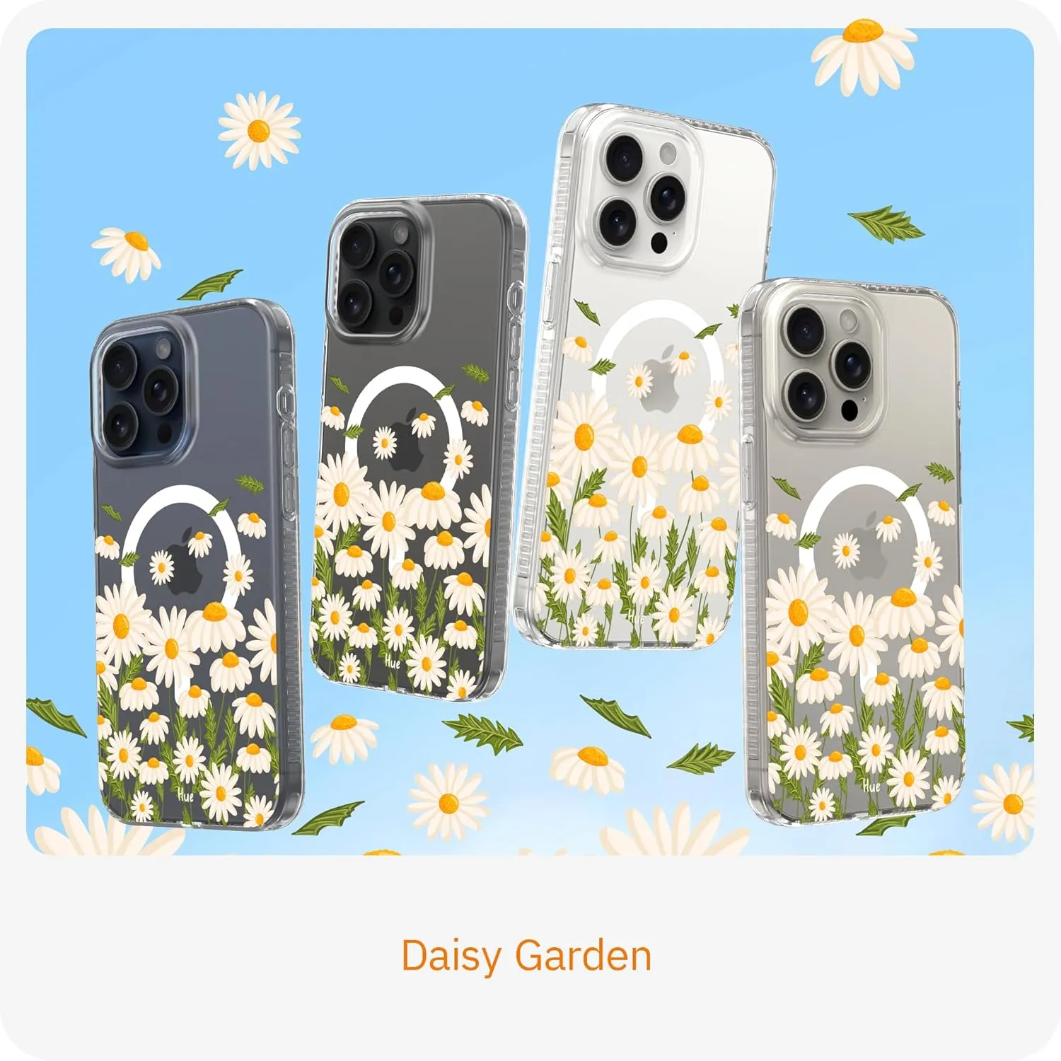 LONLI Hue - for iPhone 15 Pro Max Case [Compatible with Magsafe] - Daisy Garden Phone Case - [360° Shock-Absorbent Bumper] - Cute, Unique and Aesthetic Phone Cover for Girls and Women
