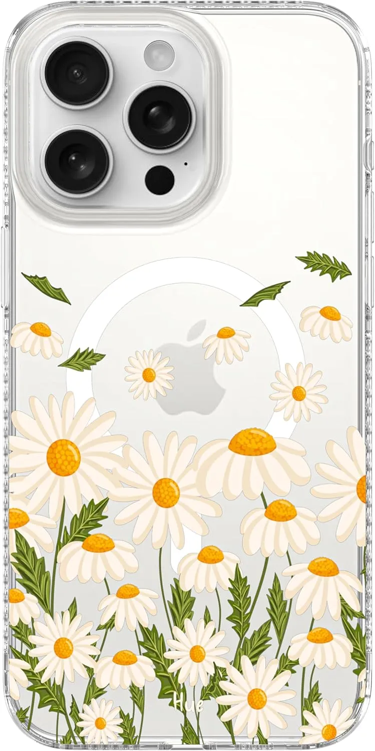 LONLI Hue - for iPhone 15 Pro Max Case [Compatible with Magsafe] - Daisy Garden Phone Case - [360° Shock-Absorbent Bumper] - Cute, Unique and Aesthetic Phone Cover for Girls and Women