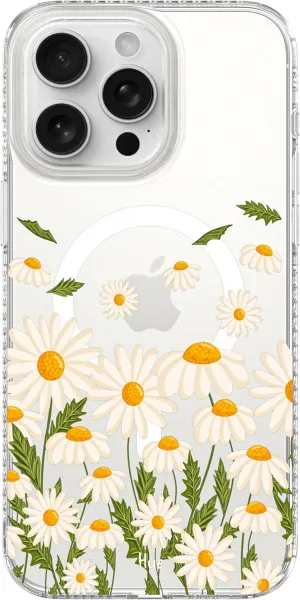 LONLI Hue - for iPhone 15 Pro Max Case [Compatible with Magsafe] - Daisy Garden Phone Case - [360° Shock-Absorbent Bumper] - Cute, Unique and Aesthetic Phone Cover for Girls and Women