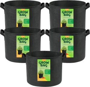LotFancy 5-Pack 10 Gallon Grow Bags, Thickened Nonwoven Aeration Fabric Pots with Reinforced Handles, Heavy Duty Gardening Planter Containers for Vegetables Flowers Fruits, Black