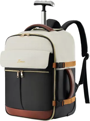 LOUEO Travel Rolling Backpack for Women with Wheels, 17 Inch Wheeled Carry on Luggage for Adults