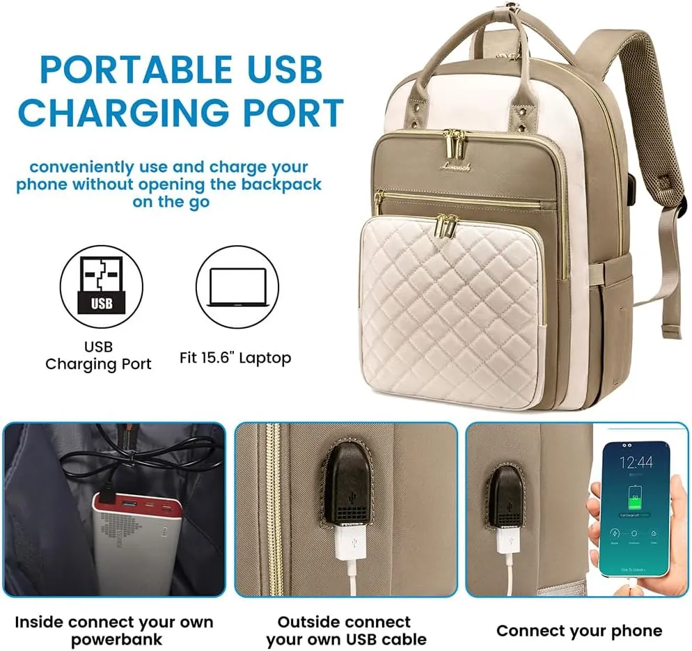 LOVEVOOK Laptop Backpack for Women, Water Resistant Travel Work Backpacks Purse Stylish College Business Teacher Nurse Computer Bag with USB Charging Port, Fits 15.6" Laptop