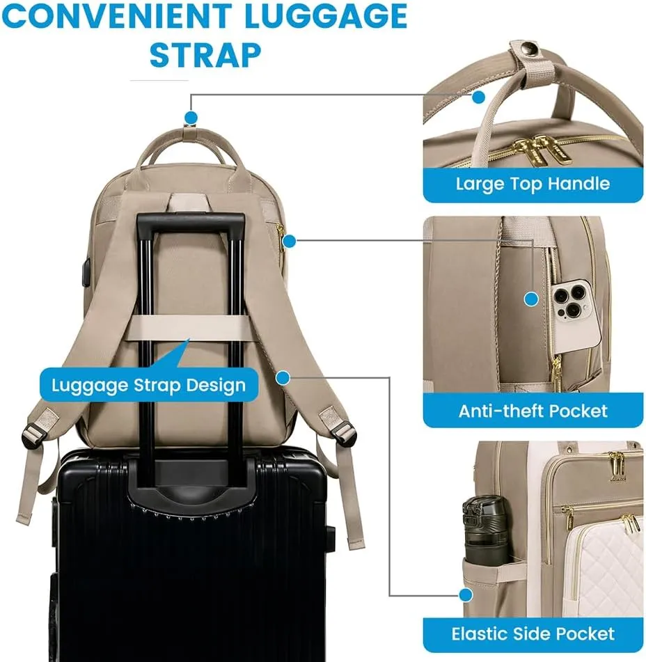 LOVEVOOK Laptop Backpack for Women, Water Resistant Travel Work Backpacks Purse Stylish College Business Teacher Nurse Computer Bag with USB Charging Port, Fits 15.6" Laptop