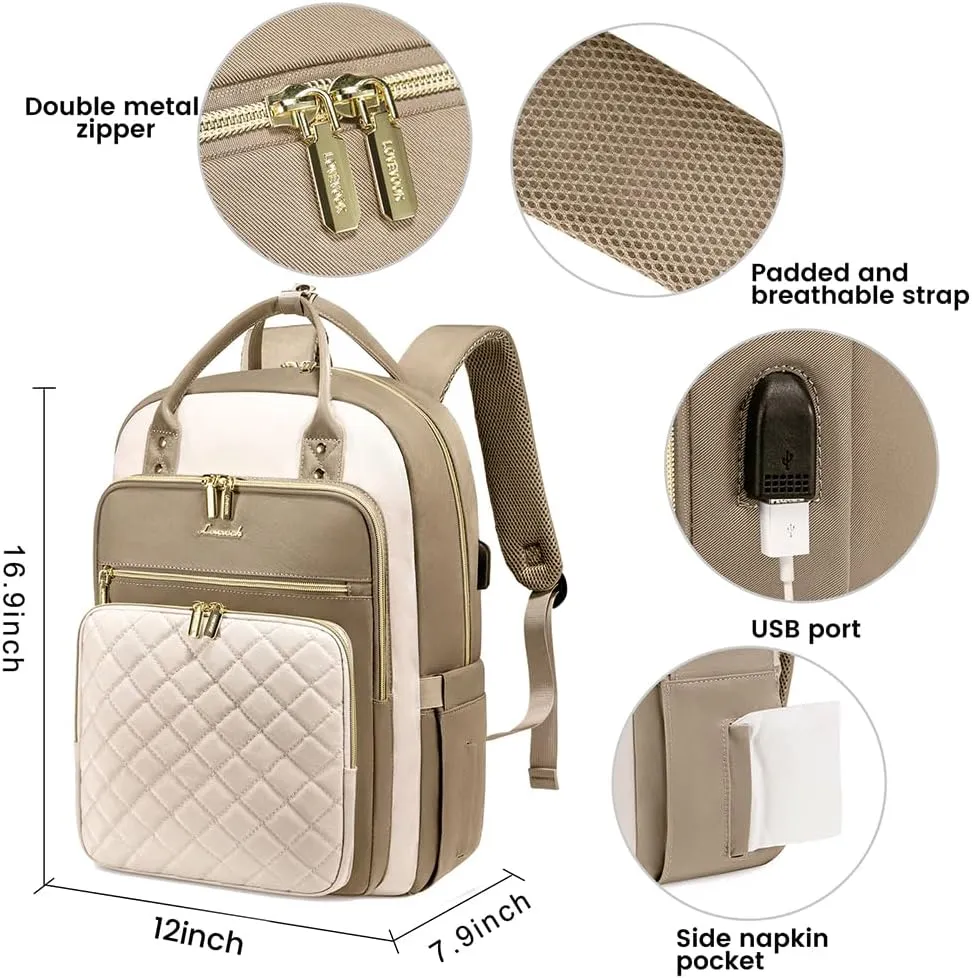 LOVEVOOK Laptop Backpack for Women, Water Resistant Travel Work Backpacks Purse Stylish College Business Teacher Nurse Computer Bag with USB Charging Port, Fits 15.6" Laptop