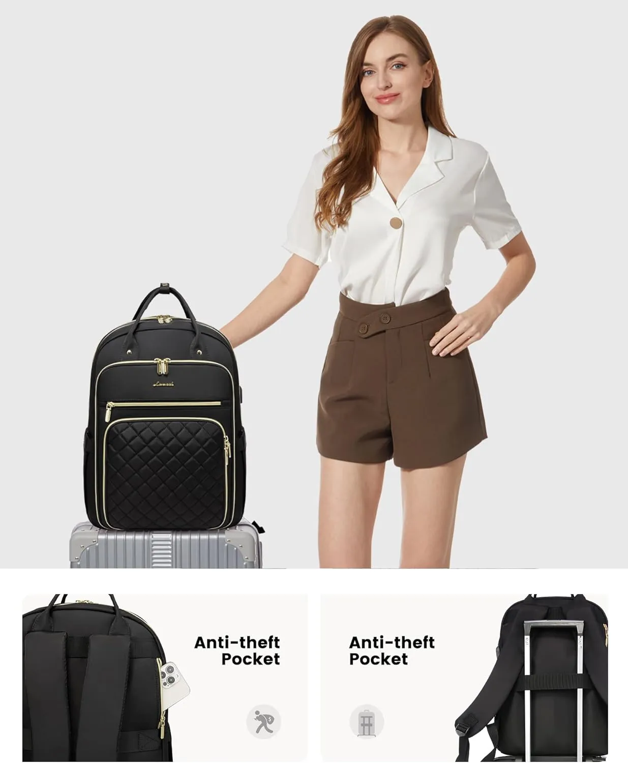 LOVEVOOK Laptop Backpack for Women, Water Resistant Travel Work Backpacks Purse with Laptop Compartment Stylish College Business Teacher Nurse Computer Bag, Fits 15.6" Laptop
