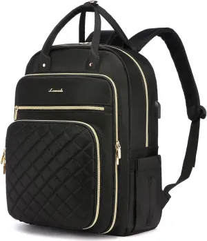 LOVEVOOK Laptop Backpack for Women, Water Resistant Travel Work Black Backpacks Purse Business Teacher Nurse Computer Bag with USB Charging Port, Fits 15.6" Laptop
