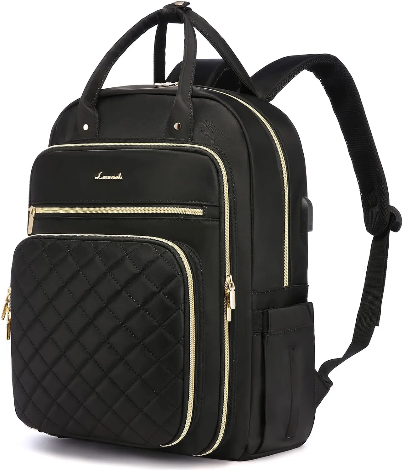 LOVEVOOK Laptop Backpack for Women, Water Resistant Travel Work Black Backpacks Purse Business Teacher Nurse Computer Bag with USB Charging Port, Fits 15.6" Laptop