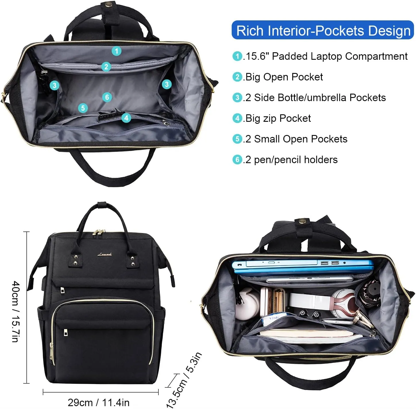 LOVEVOOK Nurse Backpack Laptop Backpack for Women with Stethoscope Case & USB Charging Port Anti Theft Travel Backpacks Doctor Bag Fits 15.6 Inch Laptop and Notebook, Black