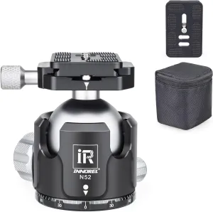 Low Profile Tripod Ball Head-INNOREL N52,Panoramic CNC Metal Camera Tripod Ball Head with Two 1/4" Screw Arca Swiss Quick Release Plates for Tripod,Monopod,DSLR,Camcorder,Max Load 66lbs/30kg