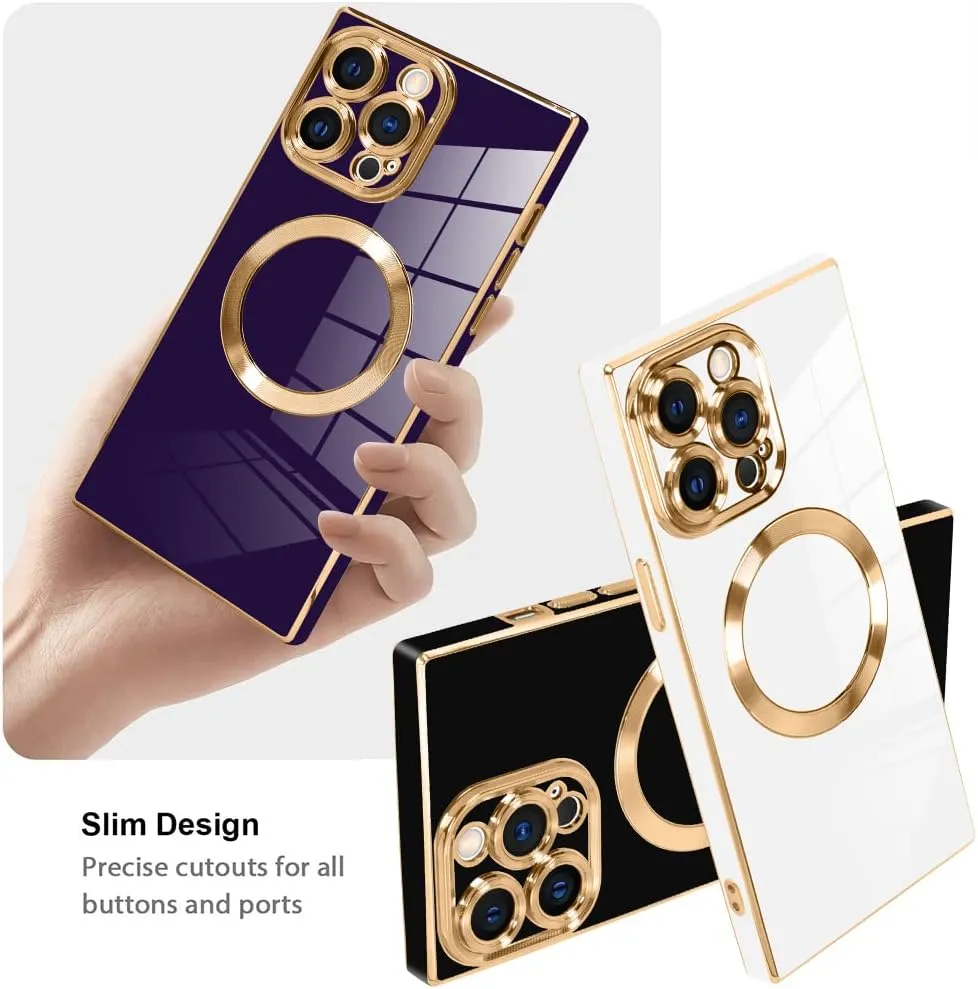 LSL Case for iPhone 13 Pro Max Case [Compatible with MagSafe] Soft TPU Bumper Anti-Drop Anti-Scratch Shock Absorption Protective Slim Luxury Plating Magnetic Cover for Women Girls Men - White