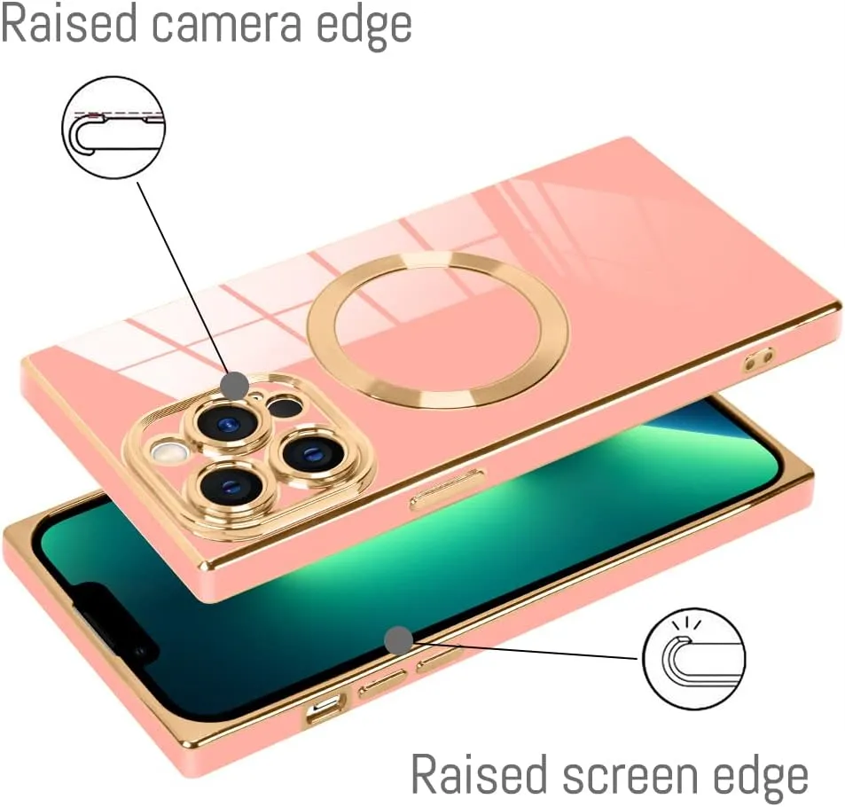 LSL Case for iPhone 13 Pro Max [Compatible with MagSafe] Soft TPU Bumper Anti-Drop Anti-Scratch Shock Absorption Protective Wireless Slim Luxury Plating Magnetic Cover - Pink