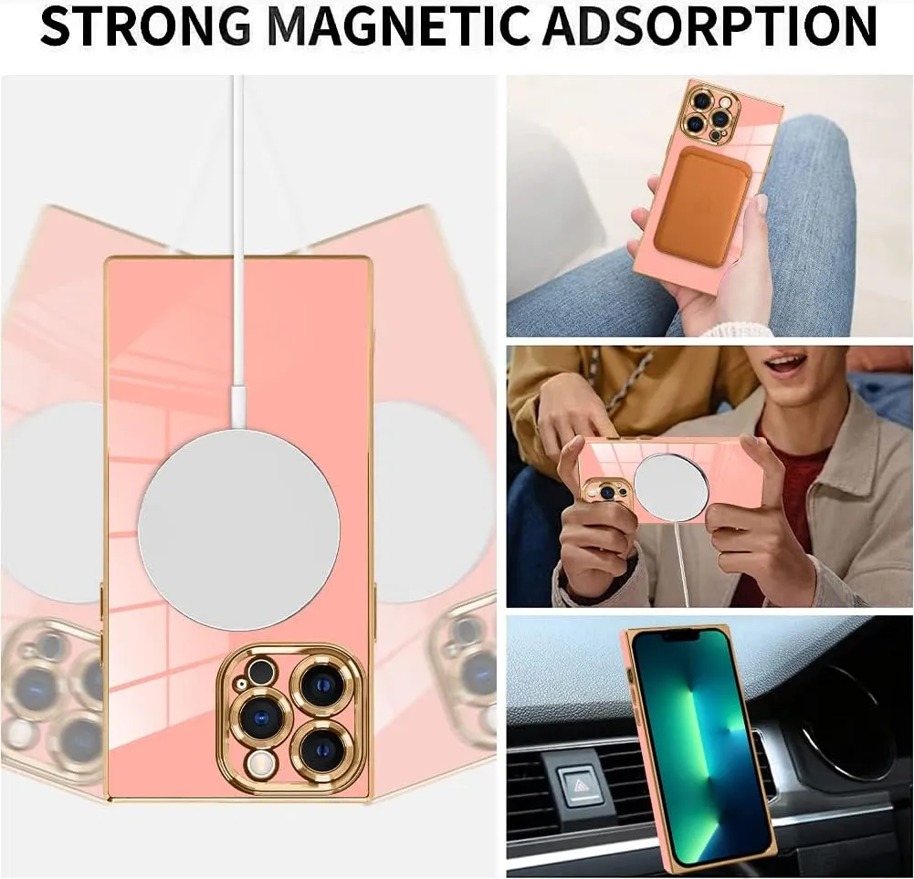 LSL Case for iPhone 13 Pro Max [Compatible with MagSafe] Soft TPU Bumper Anti-Drop Anti-Scratch Shock Absorption Protective Wireless Slim Luxury Plating Magnetic Cover - Pink