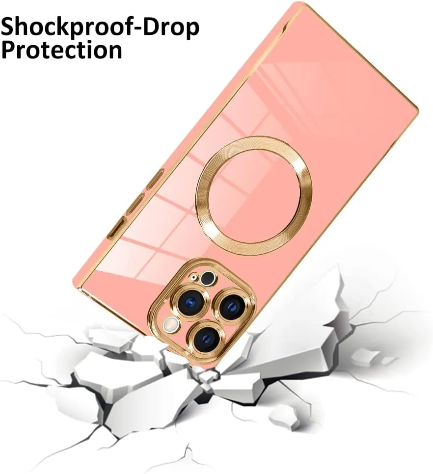 LSL Case for iPhone 13 Pro Max [Compatible with MagSafe] Soft TPU Bumper Anti-Drop Anti-Scratch Shock Absorption Protective Wireless Slim Luxury Plating Magnetic Cover - Pink