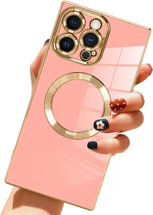 LSL Case for iPhone 13 Pro Max [Compatible with MagSafe] Soft TPU Bumper Anti-Drop Anti-Scratch Shock Absorption Protective Wireless Slim Luxury Plating Magnetic Cover - Pink