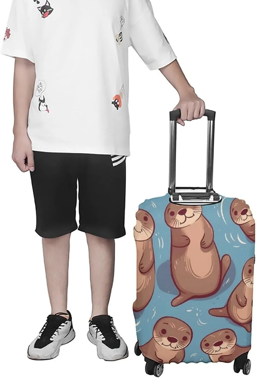 Luggage Cover for Travel, Animal Cute Brown Otters Fashion Luggage Covers, Washable Stretch Suitcases Protector Fits 19-32 Inch Luggage L