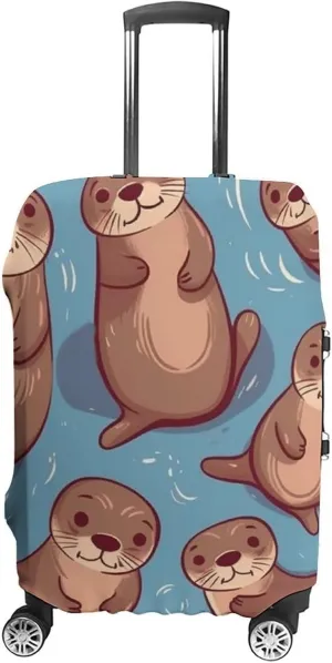 Luggage Cover for Travel, Animal Cute Brown Otters Fashion Luggage Covers, Washable Stretch Suitcases Protector Fits 19-32 Inch Luggage L