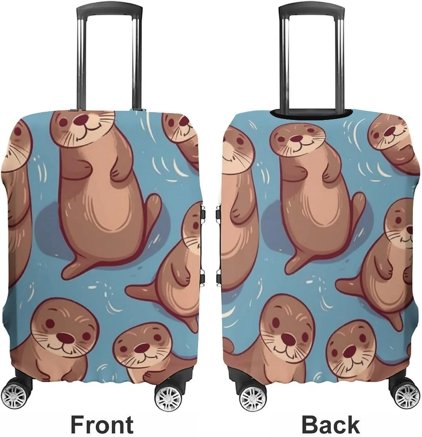 Luggage Cover for Travel, Animal Cute Brown Otters Fashion Luggage Covers, Washable Stretch Suitcases Protector Fits 19-32 Inch Luggage L