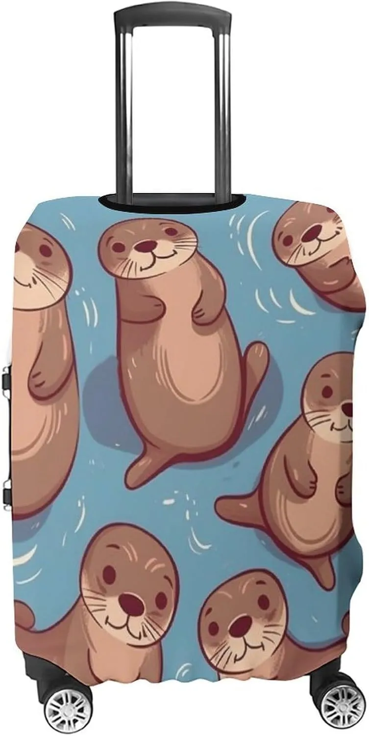 Luggage Cover for Travel, Animal Cute Brown Otters Fashion Luggage Covers, Washable Stretch Suitcases Protector Fits 19-32 Inch Luggage L