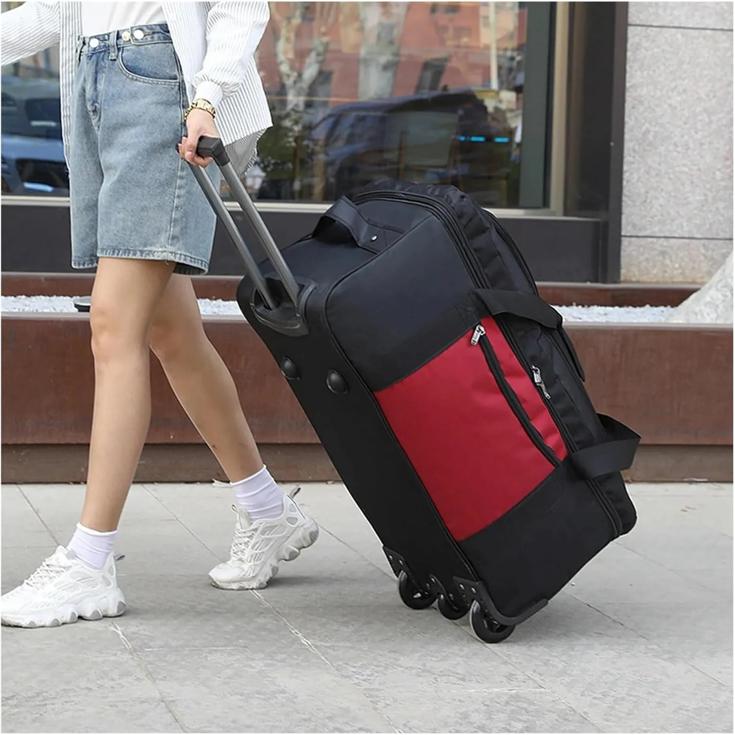 Luggage Wheeled Duffel Bag Wheeled Travel Duffel Bag Oxford Cloth Multipurpose Rolling Travel Bag Men Outdoor Traveling Picnic Carry on luggage(Red)