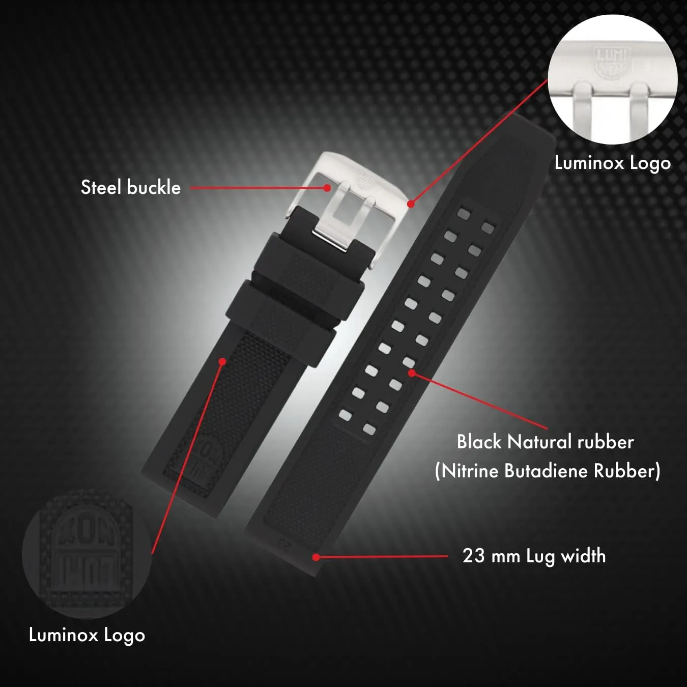 Luminox - Genuine Watch Band - Strap Replacement 19mm, 20mm, 22mm, 23mm, 24mm - Men's Watch Bands Watches - Watch Bands for Men in Rubber, Nylon and Canvas - Several Variants and Colors