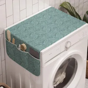 Lunarable Damask Washing Machine Organizer, Classic Victorian Medieval Floral Motif with Vintage Floral Effects Rococo, Anti-slip Fabric Cover for Washers and Dryers, 47" x 18.5", Cadet Blue