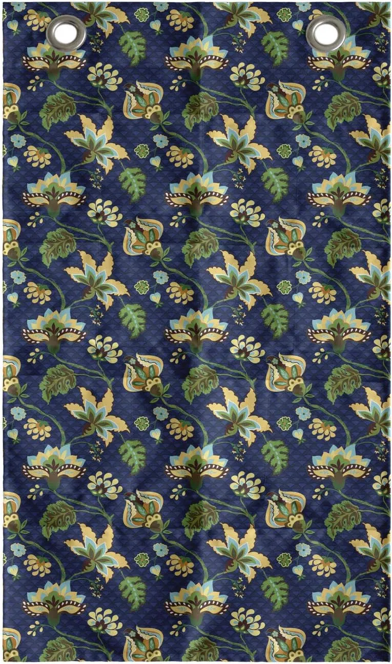 Lunarable Jacobean Hanging Pocket Organizer, Triangles with Floral Pattern Stalks Leaves Flowers Whimsical Nature, Printed Polyester Storage Bag with Pockets, 21" x 31", Dark Blue Green Mustard