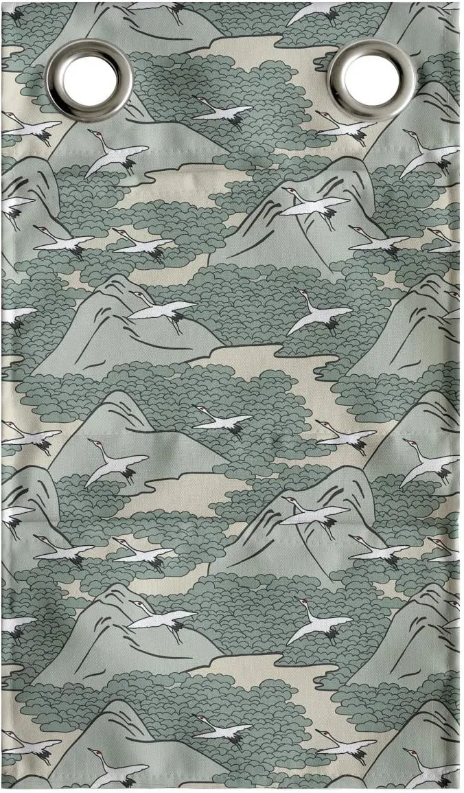 Lunarable Japanese Hanging Pocket Organizer, Traditional Art Flying Crane Birds Mountain Plateau Forest Migration Asian, Printed Polyester Storage Bag with Pockets, 9" x 16", Reseda Green Beige
