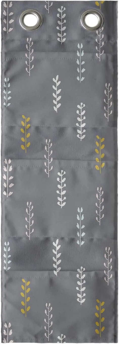 Lunarable Mustard Hanging Pocket Organizer, Repetitive Autumn Resembling Branches Vertically Arranged Botanical Continuation, Printed Polyester Storage Bag with Pockets, 9" x 27", Dimgray