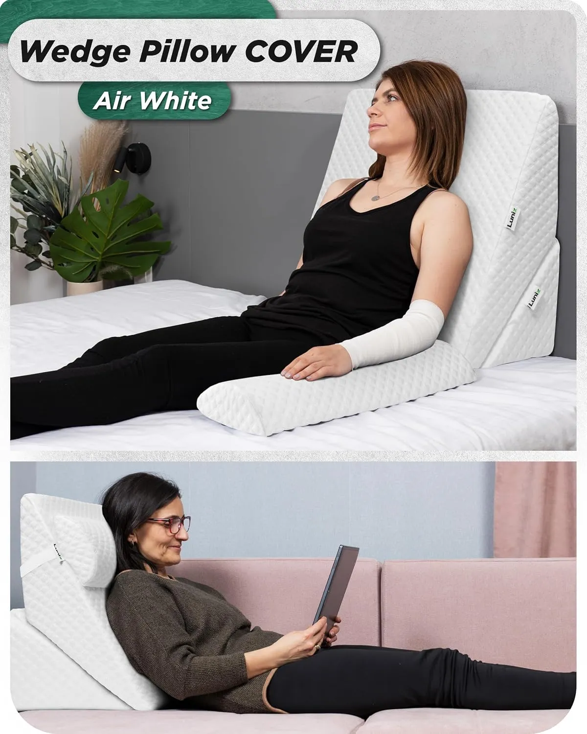 Lunix Replacement Cover for LX6 3pcs Wedge Pillow Set, Foam not Included - Air White