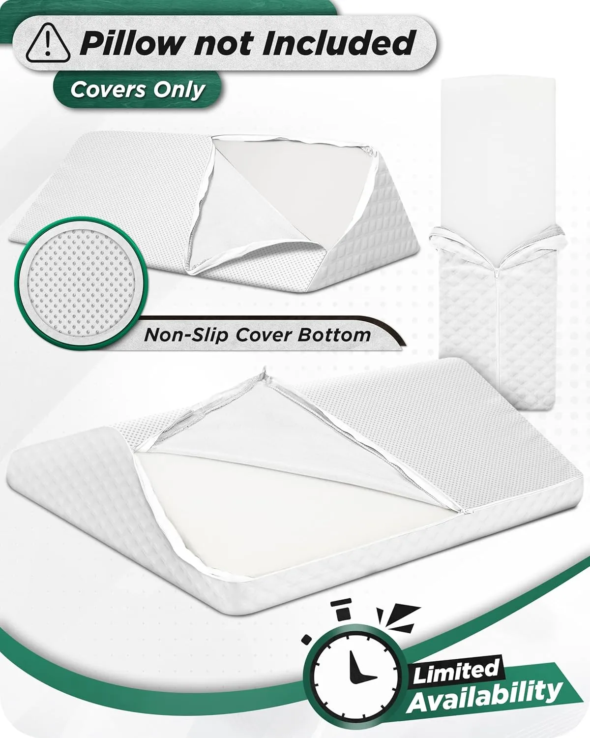 Lunix Replacement Cover for LX6 3pcs Wedge Pillow Set, Foam not Included - Air White