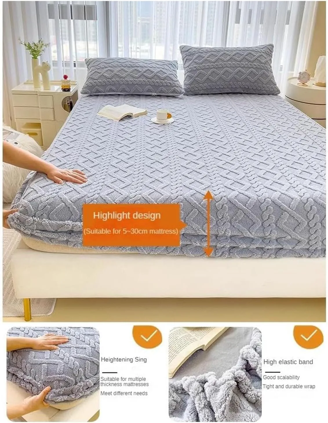 Luxurious Velvet Jacquard Fitted Sheet Set with Pillow Cases, Flannel Velvet Bed Sheet Soft Cozy Breathable Washable for Bedroom(Yellow,Twin(90 * 200CM))