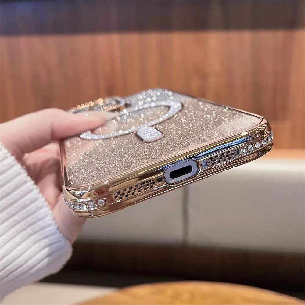 LXK Magnetic Glitter Case for iPhone 16 Pro 6.3" [Compatible with MagSafe] Military-Grade Protection, Clear Cute Glitter Bling Cover Sparkle Diamond Camera Protector Cover for Women Girls, Gold