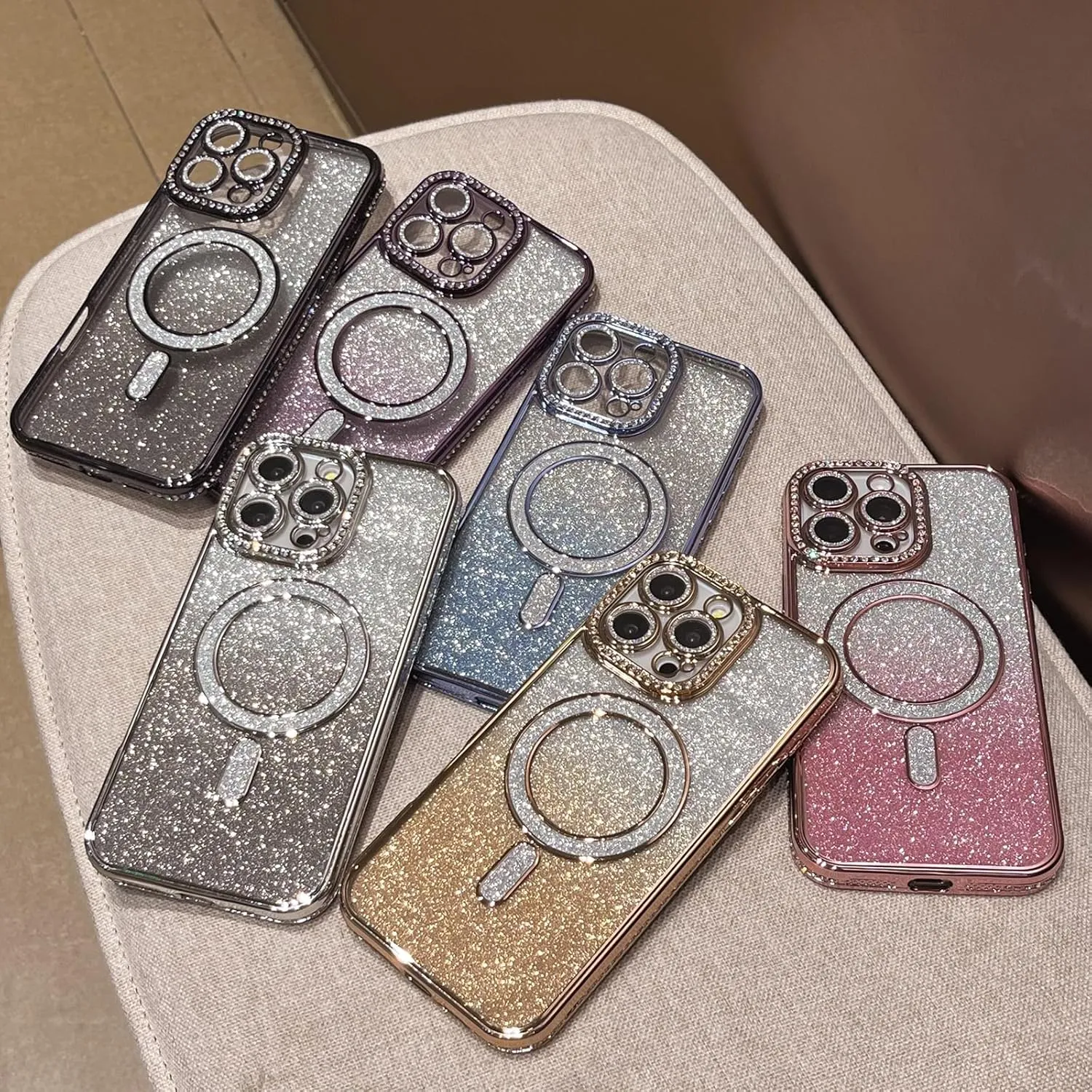 LXK Magnetic Glitter Case for iPhone 16 Pro 6.3" [Compatible with MagSafe] Military-Grade Protection, Clear Cute Glitter Bling Cover Sparkle Diamond Camera Protector Cover for Women Girls, Gold