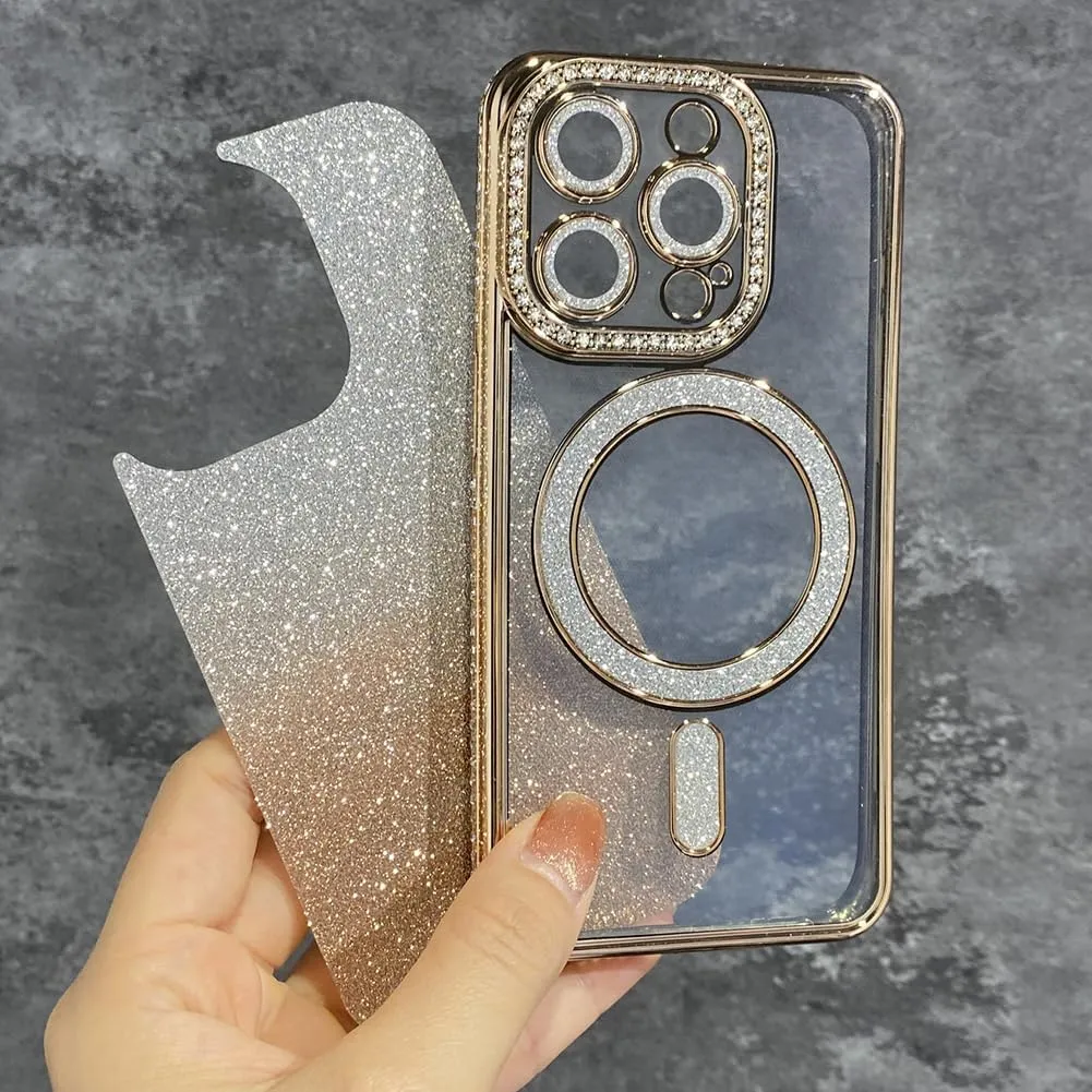 LXK Magnetic Glitter Case for iPhone 16 Pro 6.3" [Compatible with MagSafe] Military-Grade Protection, Clear Cute Glitter Bling Cover Sparkle Diamond Camera Protector Cover for Women Girls, Gold