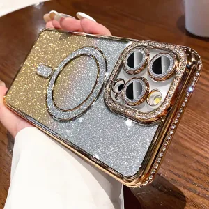 LXK Magnetic Glitter Case for iPhone 16 Pro 6.3" [Compatible with MagSafe] Military-Grade Protection, Clear Cute Glitter Bling Cover Sparkle Diamond Camera Protector Cover for Women Girls, Gold