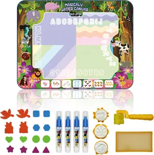Magic Water Drawing Mat for Kid, 31.5” x 23.6” Large Reusable Water Doodle Mat, Mess-Free, Eco-Friendly Art Canvas with Full Set of Drawing Tools, Educational Toy for Ages 3  (Animal World)