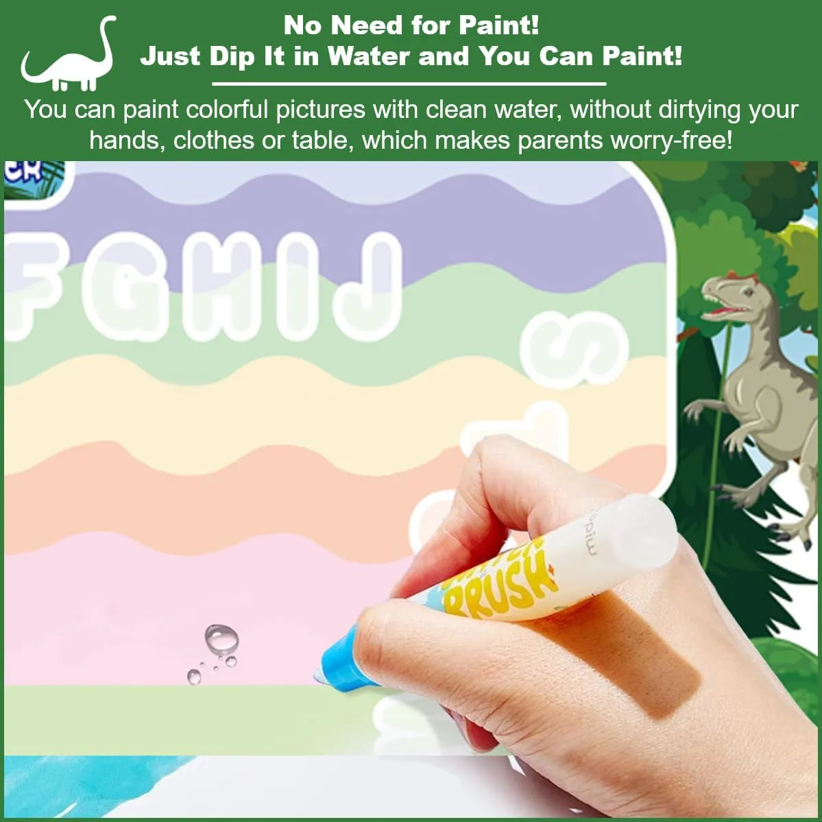 Magic Water Drawing Mat for Kid, 31.5” x 23.6” Large Reusable Water Doodle Mat, Mess-Free, Eco-Friendly Art Canvas with Full Set of Drawing Tools, Educational Toy for Ages 3  (Animal World)