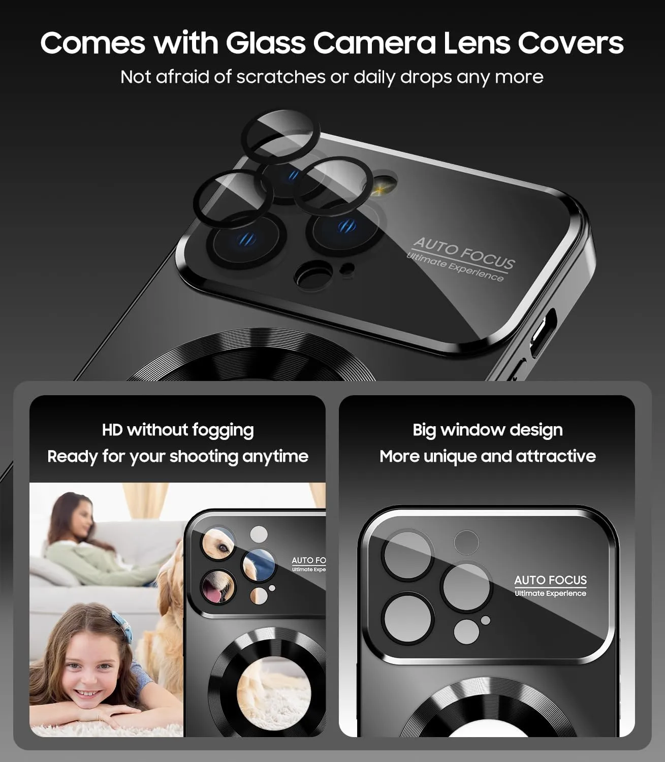 Magnetic for iPhone 14 Pro Case, Compatible with MagSafe, Built-in Camera Lens Protector, Logo View, Military Grade Drop Proof Phone Case Cover, Black