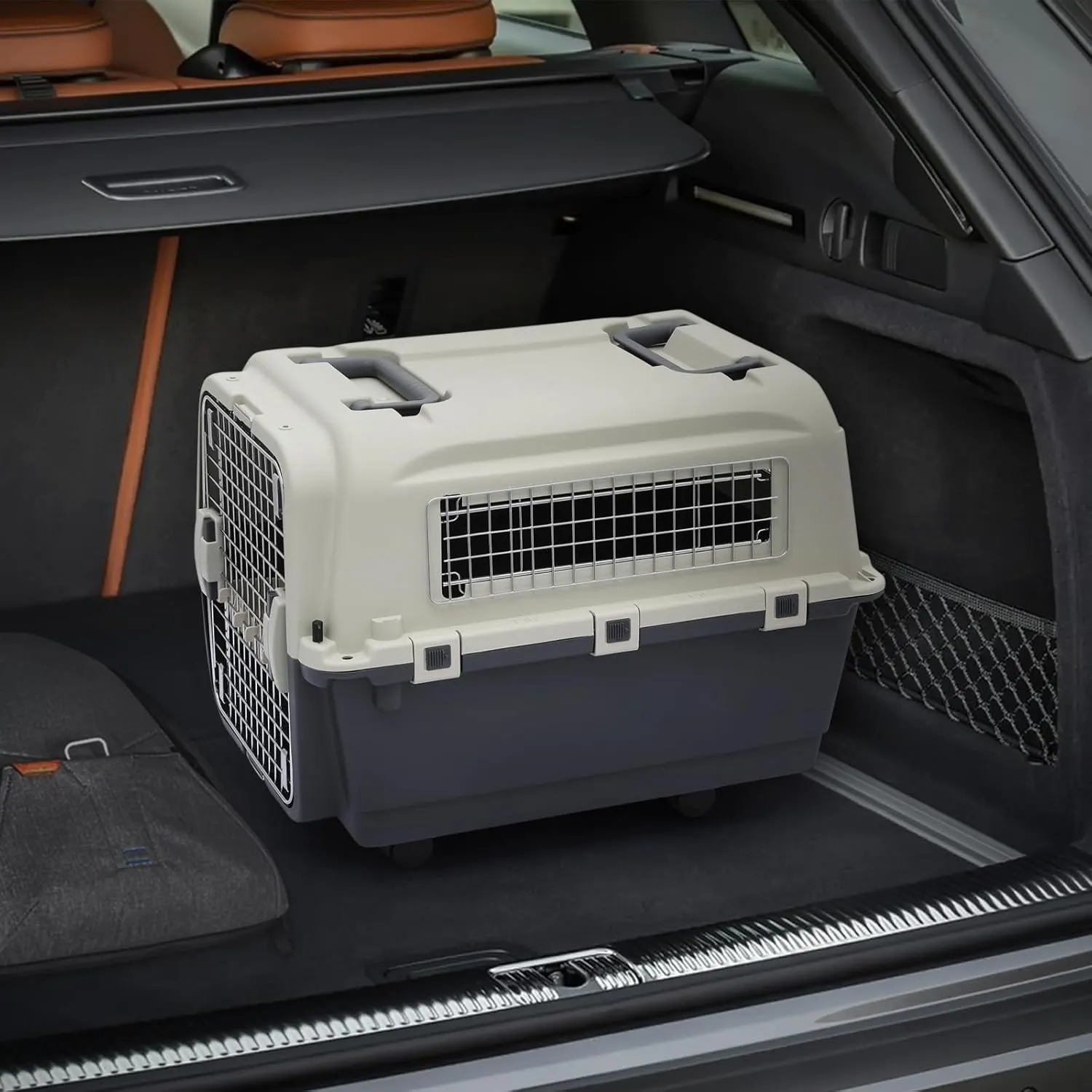 Magshion Dog Carriers with Wheels for Longer Travels, 25.5 Inch Hard-Sided Dog Carrier for Small Dogs and Cats Breeds with an Adult Weight of 22 lbs, Ventilation and Light Weight Design (White Grey)