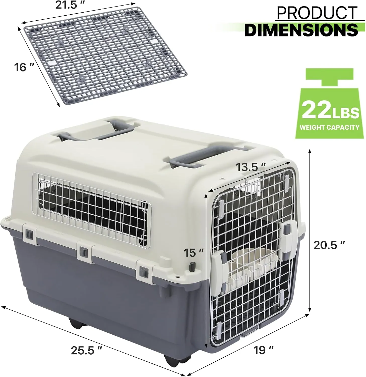 Magshion Dog Carriers with Wheels for Longer Travels, 25.5 Inch Hard-Sided Dog Carrier for Small Dogs and Cats Breeds with an Adult Weight of 22 lbs, Ventilation and Light Weight Design (White Grey)
