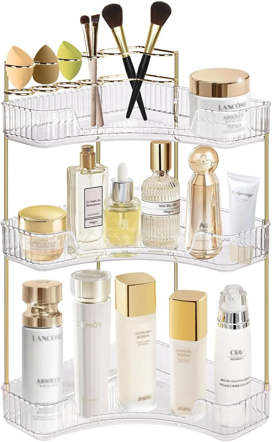 Makeup Organizer Cosmetic Storage Box: Multi-Function Transparent Countertop Perfume Makeup Storage Holder with Stylish Design 3 Layer Skincare Organizers for Bathroom, Dresser (3-Tier,Clear)