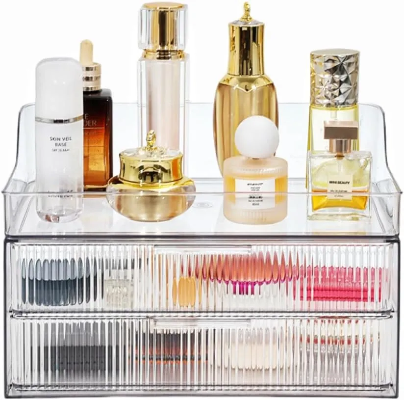 Makeup Organizer Countertop Large Cosmetic Display Cases Cosmetic Organizer Skin care Organizer, 2 Drawers