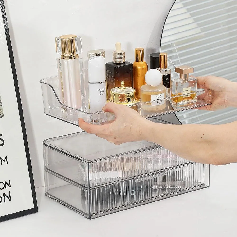 Makeup Organizer Countertop Large Cosmetic Display Cases Cosmetic Organizer Skin care Organizer, 2 Drawers
