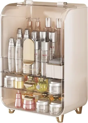 Makeup Organizer for Vanity, Large Capacity Cosmetic Organizer Trendy Stuff, Clear Cosmetic Display Case with Flip-top Lid and 2-Tier Drawer for Bathroom Countertop, Bedroom Dresser (White)