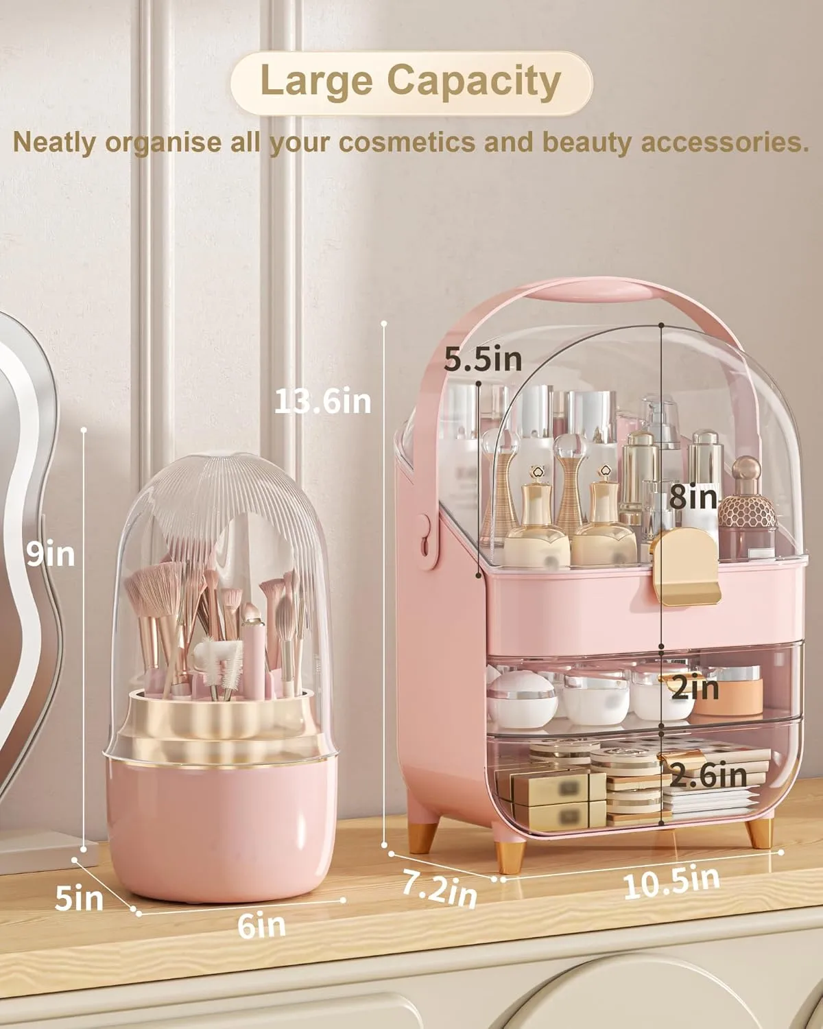 Makeup Organizer, Skincare Holder Bathroom Counter Organizer, Storage Box Cosmetic Display Cases, Teen Girl Gifts Trendy Stuff Make up Organizers for Vanity, Dresser, Countertop (Pink)