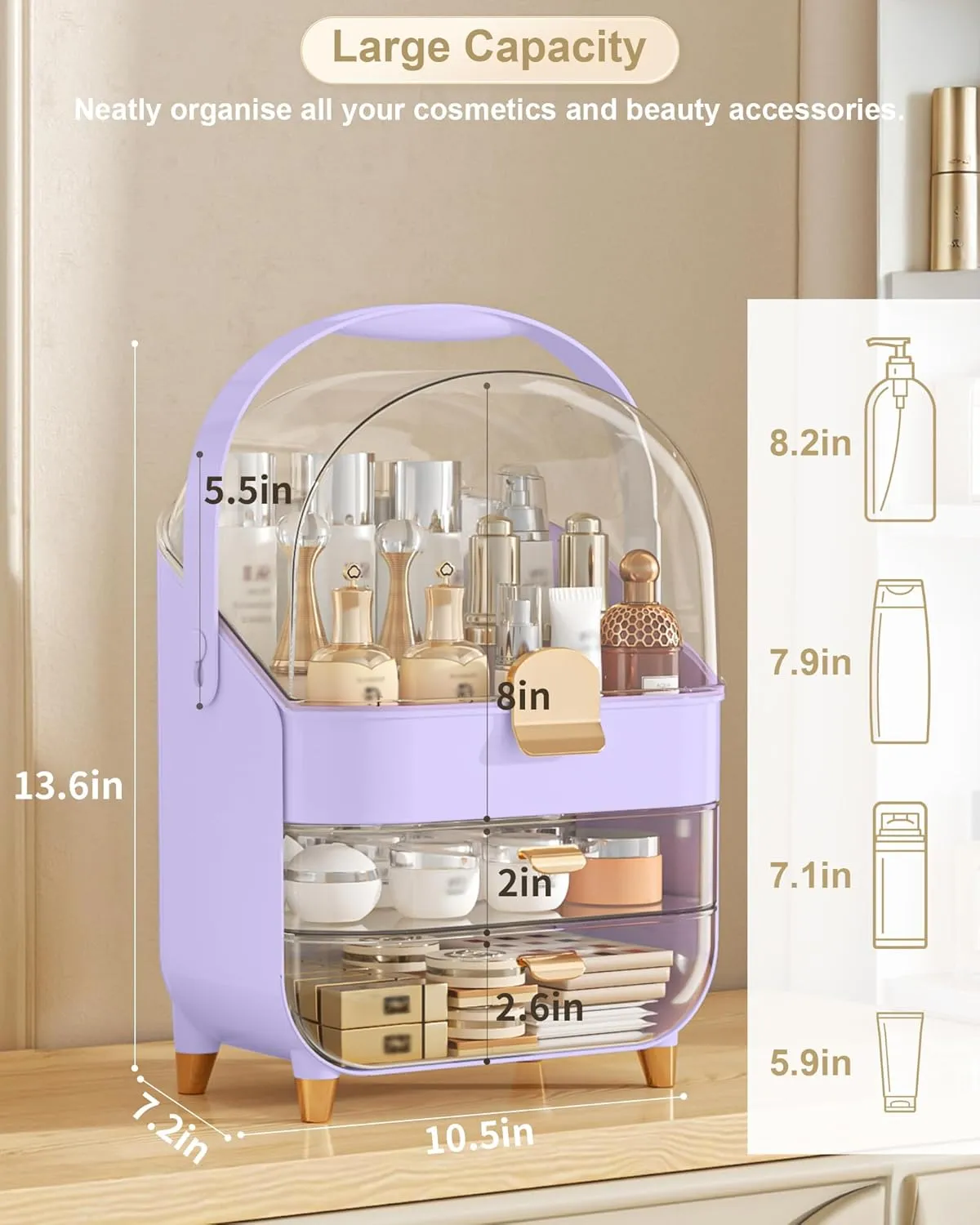 Makeup Organizer, Skincare Holder Bathroom Counter Organizer, Storage Box Cosmetic Display Cases, Teen Girl Gifts Trendy Stuff Make up Organizers for Vanity, Dresser, Countertop (purple)